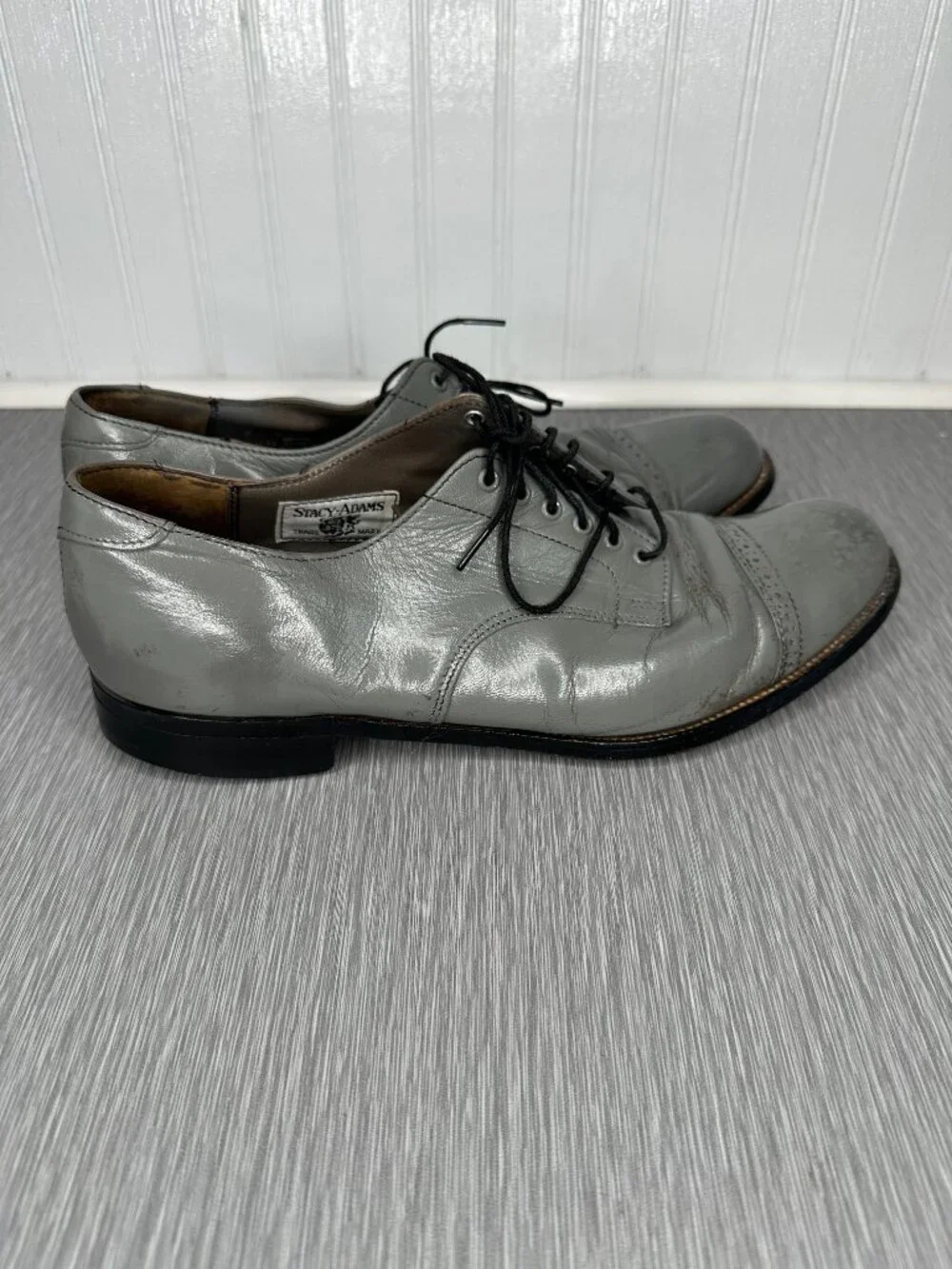 Stacy Adams Mens Grey Leather Lace Up Dress Shoes Size 13